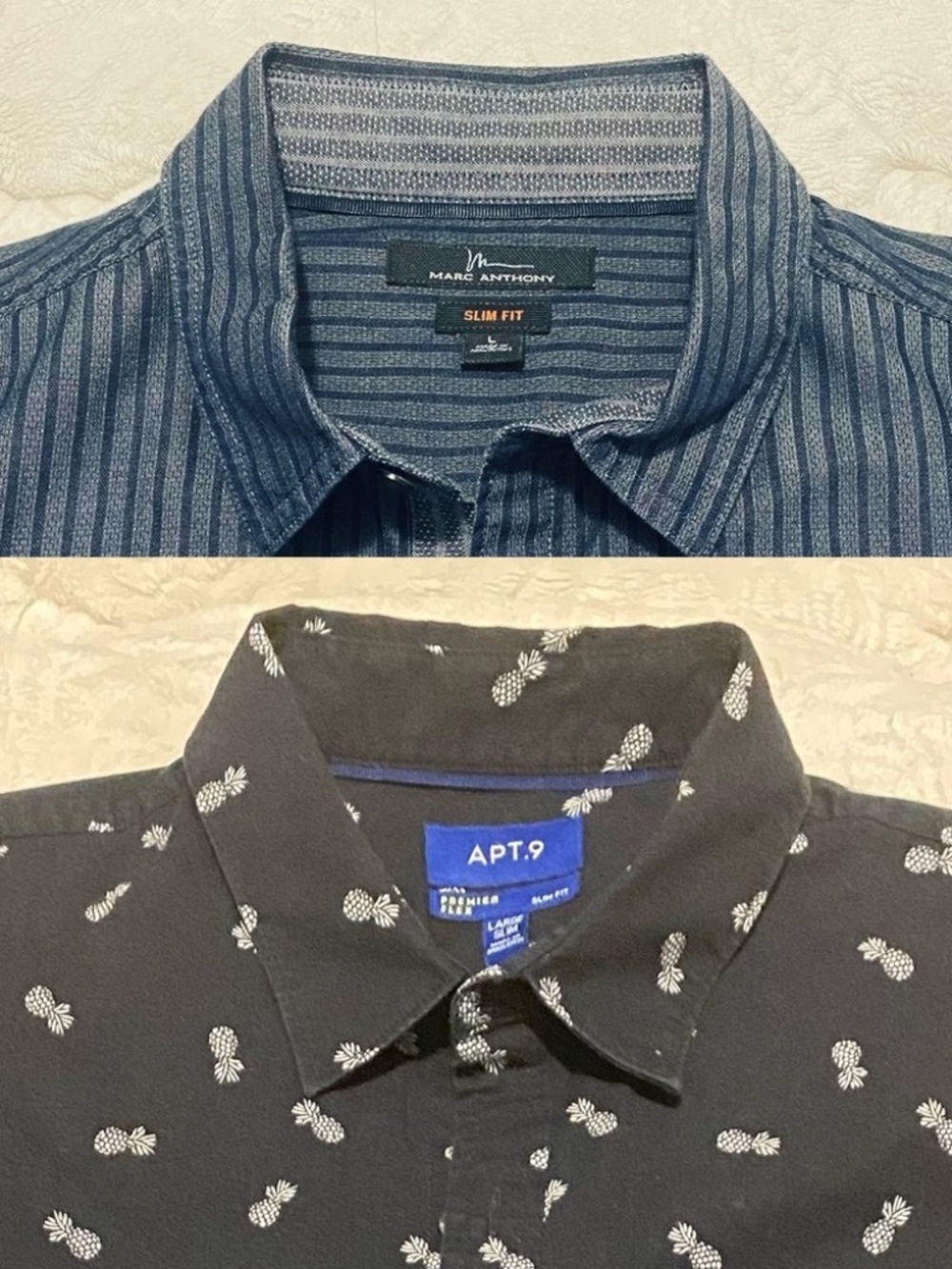 Apt. 9 Premier Flex Slim Fit - 2 Short Sleeve Shirts - Pineapple & Blue design L